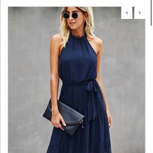 Halter high neck navy blue dress
